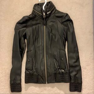 Mackage x Aritzia Black Leather Jacket with Hood